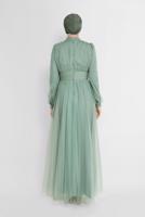 Female green EMBROIDERY DETAIL TULLE EVENING DRESS 50141 