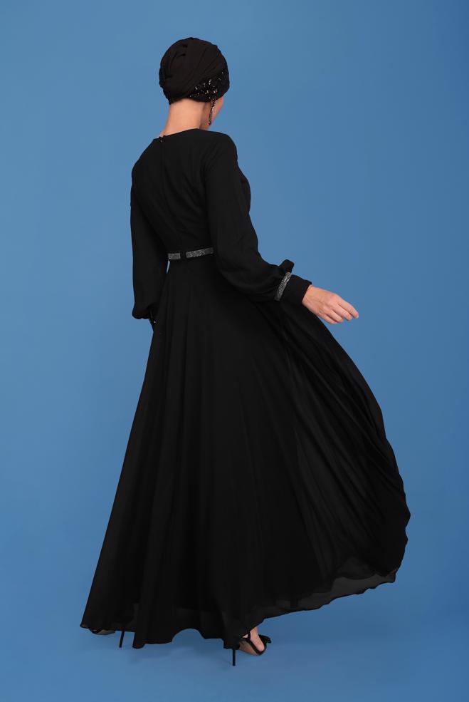 Female black STONE PRINTED EVENING DRESS 50154 