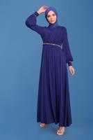 Female blue STONE PRINTED EVENING DRESS 50154 