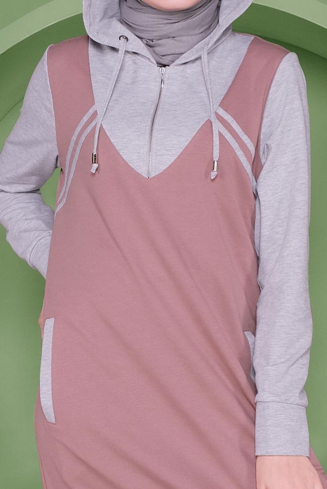Female pink STRIPE DETAIL HOODED TRACKSUIT DRESS 41482 