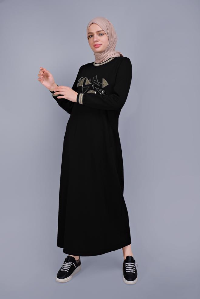 Female black SEQUINNED EMBROIDERED TRACKSUIT DRESS 41612 