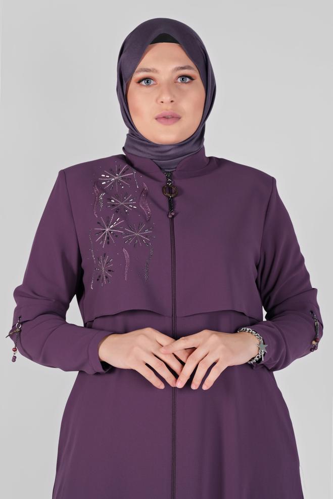 Female purple EMBROIDERED ZIPPED OVERCOAT 10371 