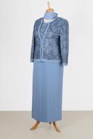 Female blue GUIPURE DETAIL 2-PIECE DRESS SUIT 30158 