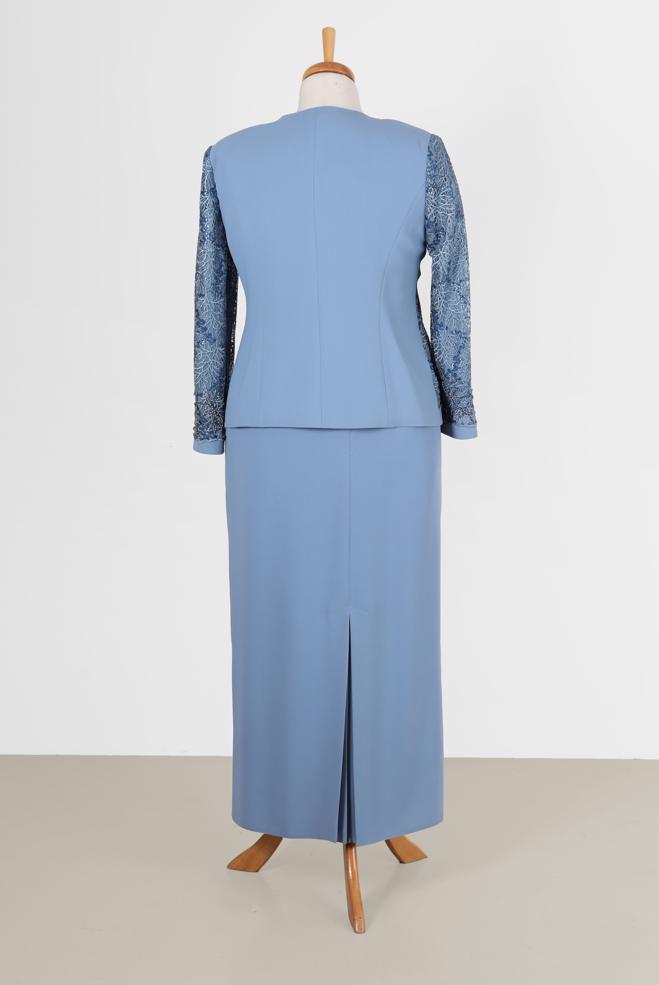 Female blue GUIPURE DETAIL 2-PIECE DRESS SUIT 30158 