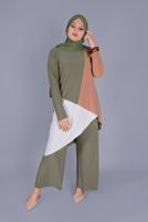 Female khaki MULTICOLORED 2-PIECE PANTS SUIT 20131 