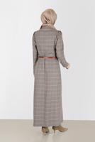 Femelle BEIGE ROBE À CARREAUX DÉTAIL BOUTONS 42238