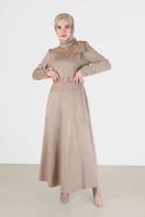 Femelle BEIGE ROBE EN DAIM CEINTURÉE DÉTAIL RUBAN 42385
