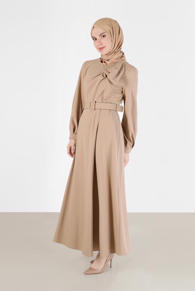 Femelle BEIGE ROBE CEINTURÉE DÉTAIL RUBAN 42408