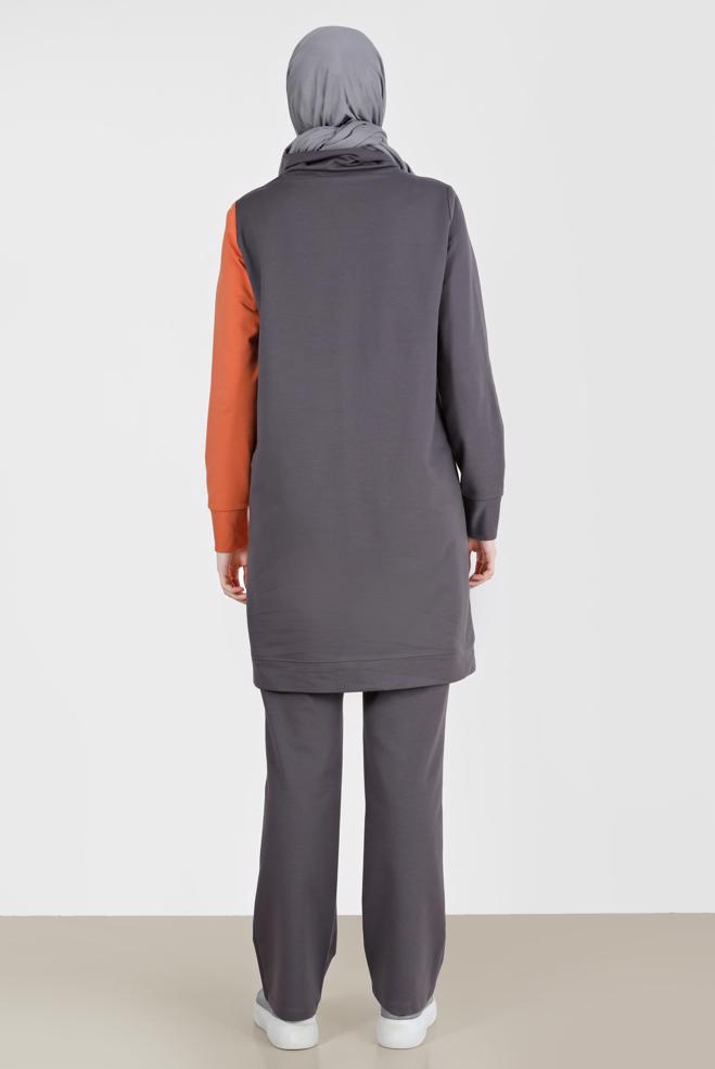 Femelle GRIS ENSEMBLE DE SURVÊTEMENT 2 PIÈCES AVEC SLOGAN DETAIL AVEC POCHE 42239