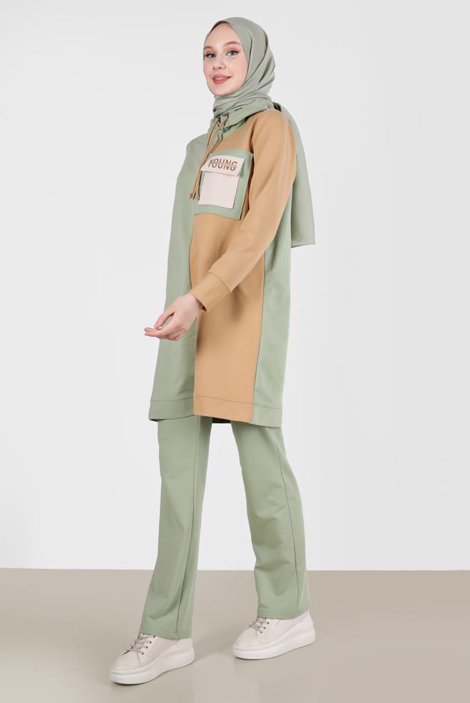Femelle VERT ENSEMBLE DE SURVÊTEMENT 2 PIÈCES AVEC SLOGAN DETAIL AVEC POCHE 42239