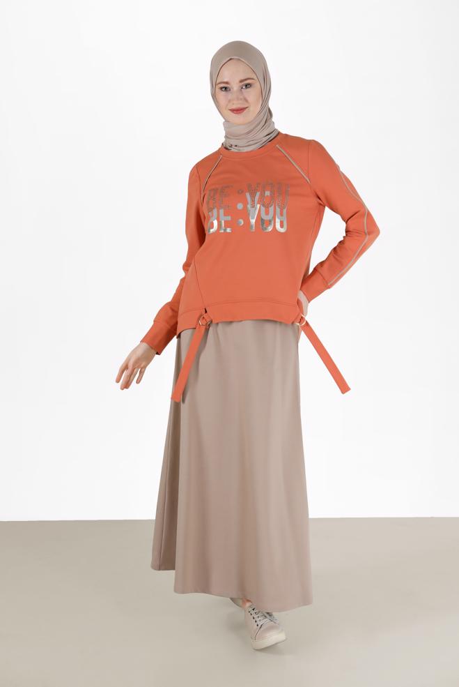 Femelle ORANGE ENSEMBLE DE SURVÊTEMENT 2 PIÈCES AVEC JUPE IMPRIMÉ 42240