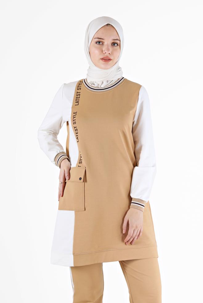 Femelle BEIGE ENSEMBLE DE SURVÊTEMENT 2 PIÈCES AVEC POCHE 42269