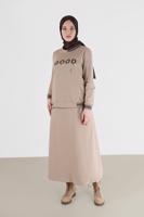 Femelle BEIGE ENSEMBLE DE SURVÊTEMENT JUPE 2 PIÈCES IMPRIMÉ SLOGAN 42271