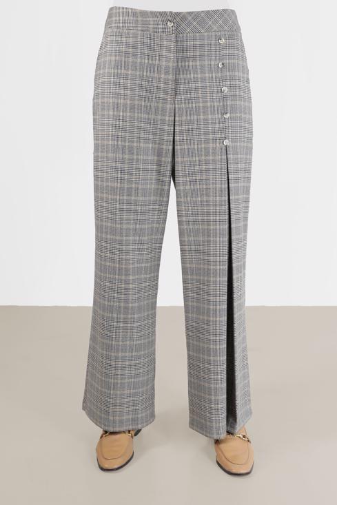 Female  BUTTON DETAIL CHECKED TROUSERS 70264 
