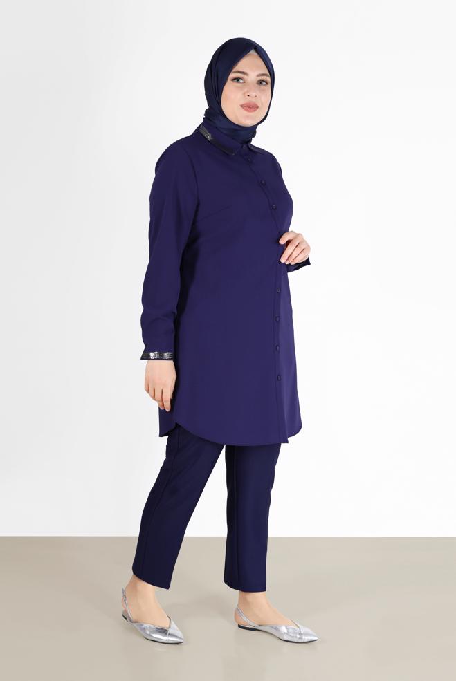 Femelle BLEU MARINE PANTALON CLASSIQUE COUPE DROITE 70301