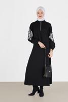 Female black ZIPPERED 2-PIECE SKIRTED SUIT WITH EMBROIDERED SLEEVES 42208 