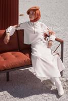 Female white ZIPPERED 2-PIECE SKIRTED SUIT WITH EMBROIDERED SLEEVES 42208 