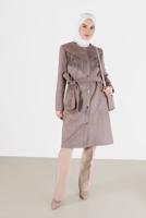 Female mink  FRINGED STUD DETAIL SUEDE TRENCH COAT 10456