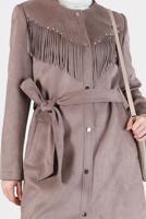 Female mink  FRINGED STUD DETAIL SUEDE TRENCH COAT 10456