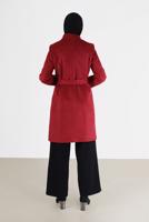 Female red STUD DETAIL BELTED SUEDE TRENCH COAT 10457 