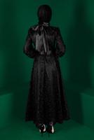 Female black FLORAL PATTERN BELTED EVENING DRESS 50266 
