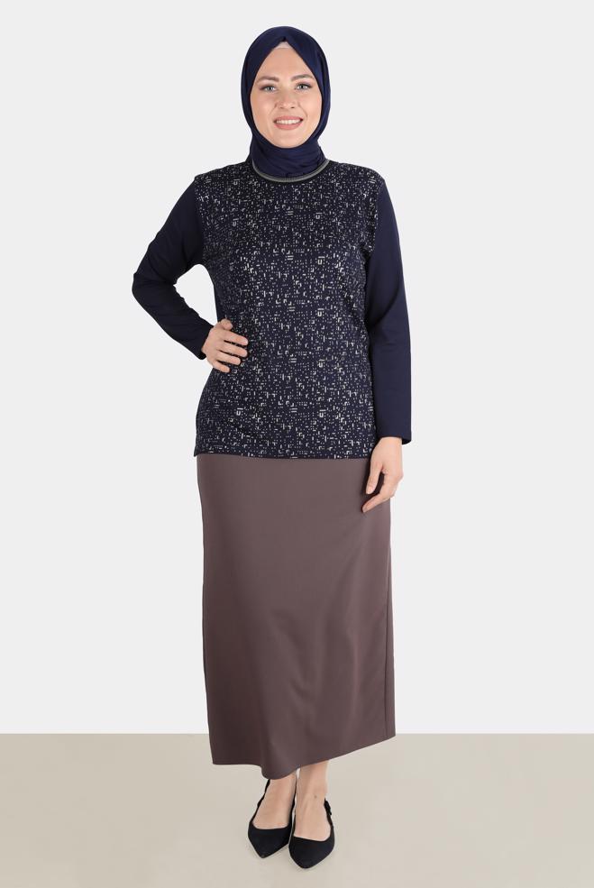 Female Navy blue PATTERNED VISCOSE TUNIC WITH GEM 20249