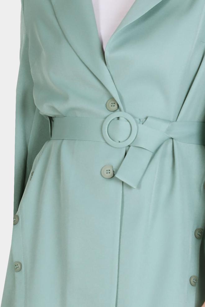 Female green BUTTON DETAIL BELTED JACKET 42812 