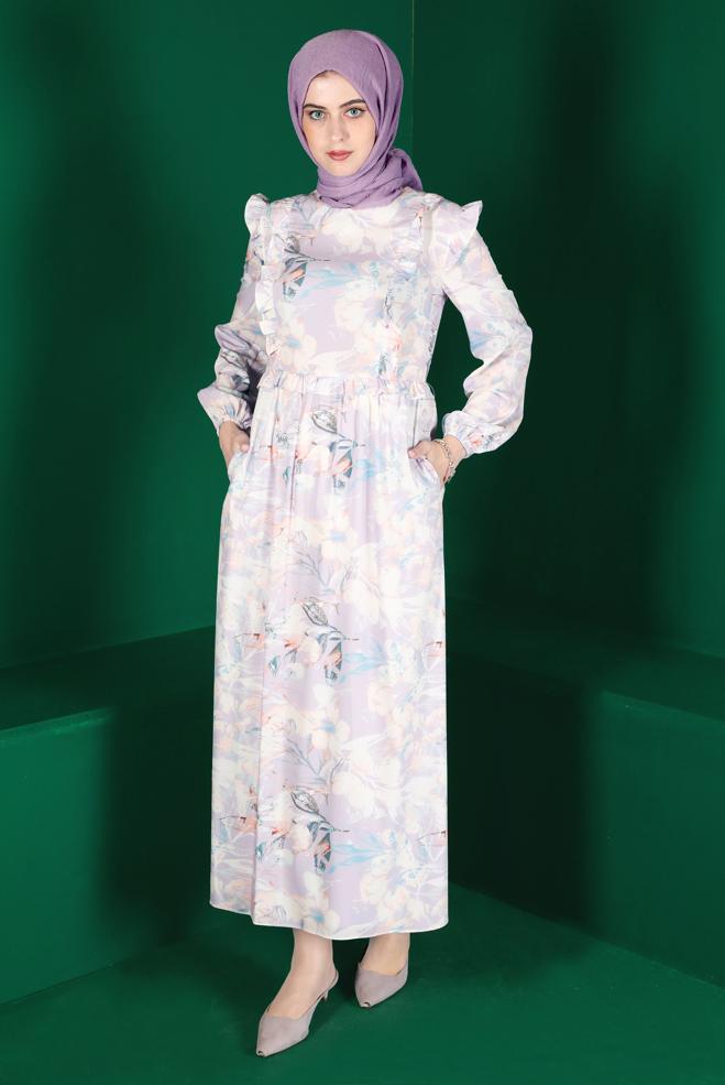 Female purple RUFFLED PATTERNED DRESS 42905 