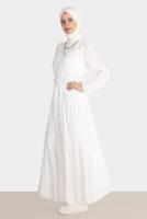 Female white BELTED TIERED DRESS 42921 