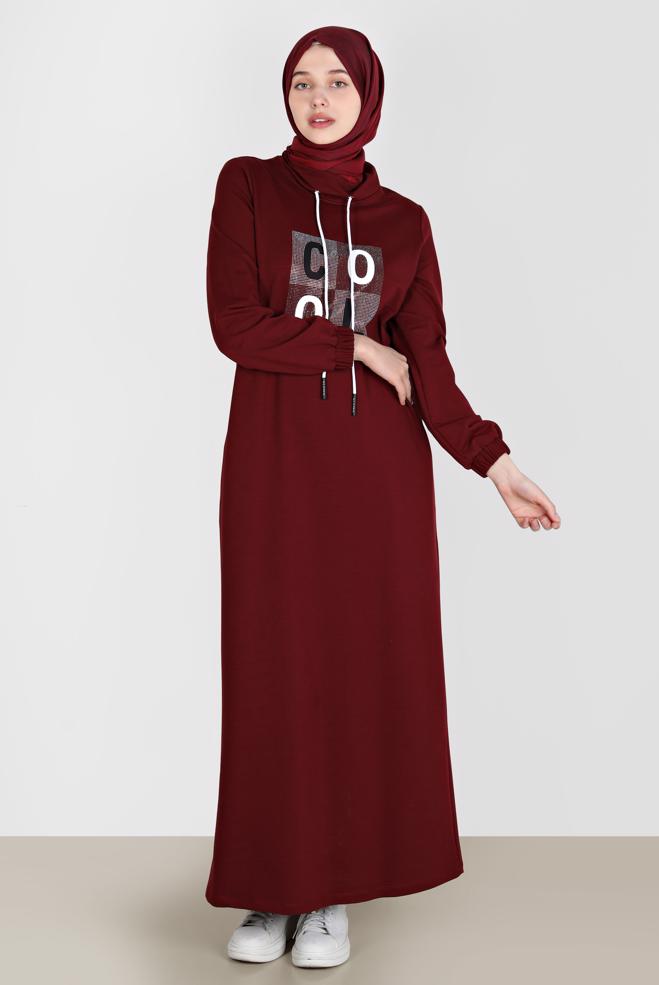 Femelle ROUGE BORDEAUX ROBE DE SURVÊTEMENT IMPRIMÉ GEMME 42678