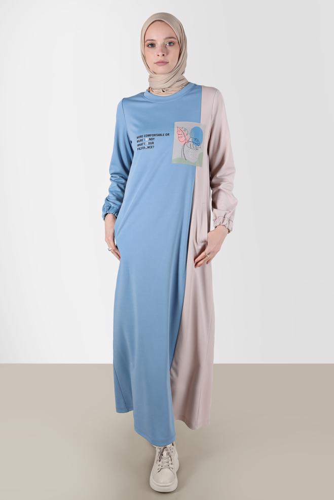 Female blue SLOGAN DETAIL 2-COLOR TRACKSUIT DRESS 42679 