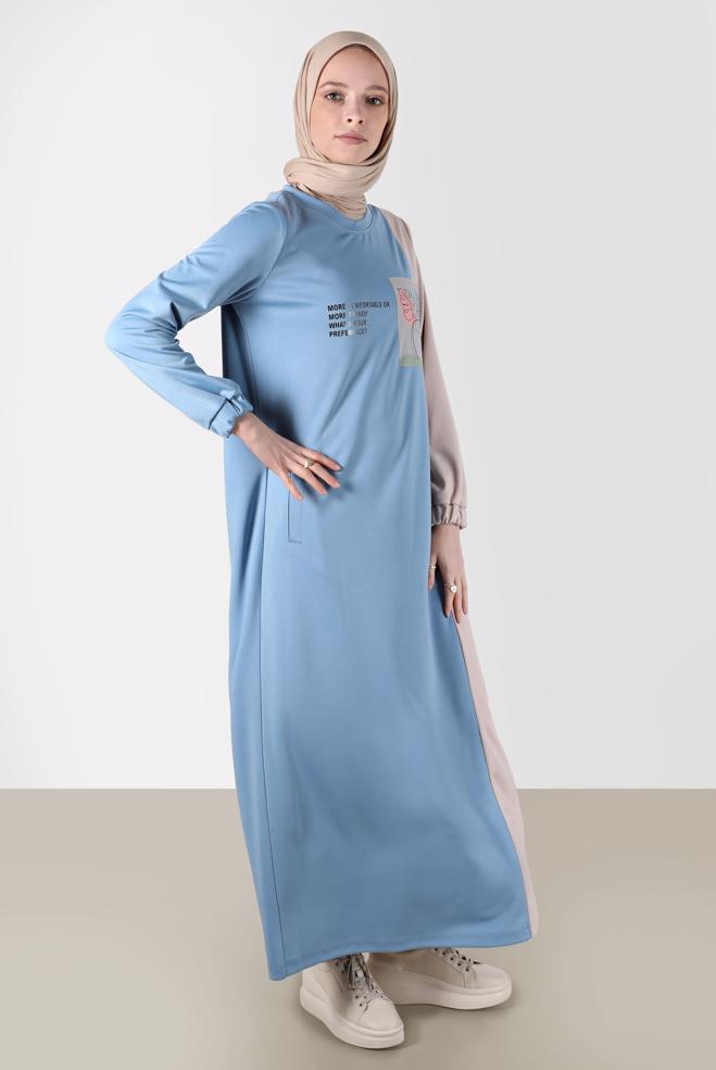 Female blue SLOGAN DETAIL 2-COLOR TRACKSUIT DRESS 42679 