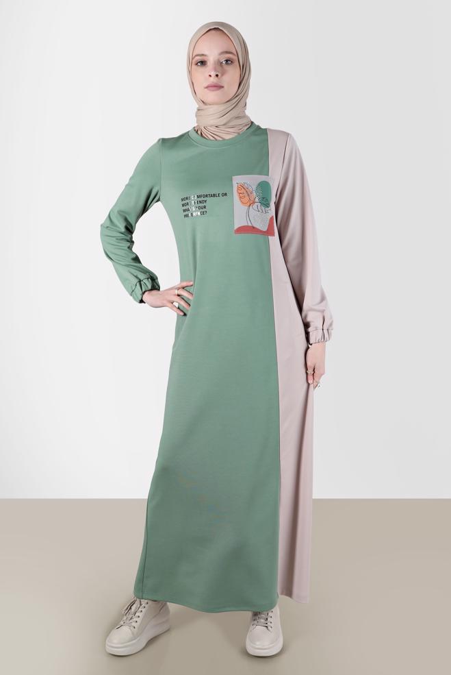 Female green SLOGAN DETAIL 2-COLOR TRACKSUIT DRESS 42679 