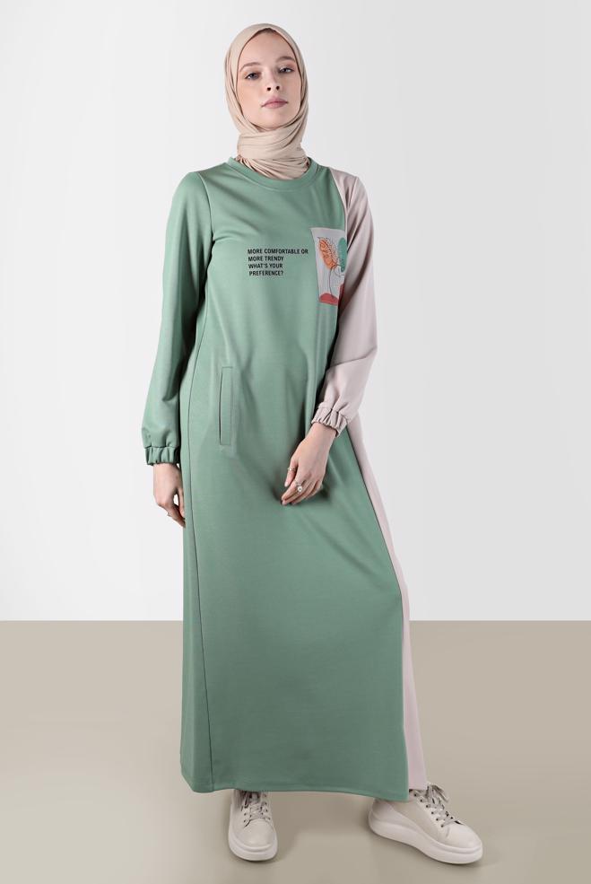 Female green SLOGAN DETAIL 2-COLOR TRACKSUIT DRESS 42679 
