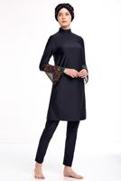 Female black LYCRA HIJAB SWIMSUIT WITH PATTERNED CUFFS 4343 