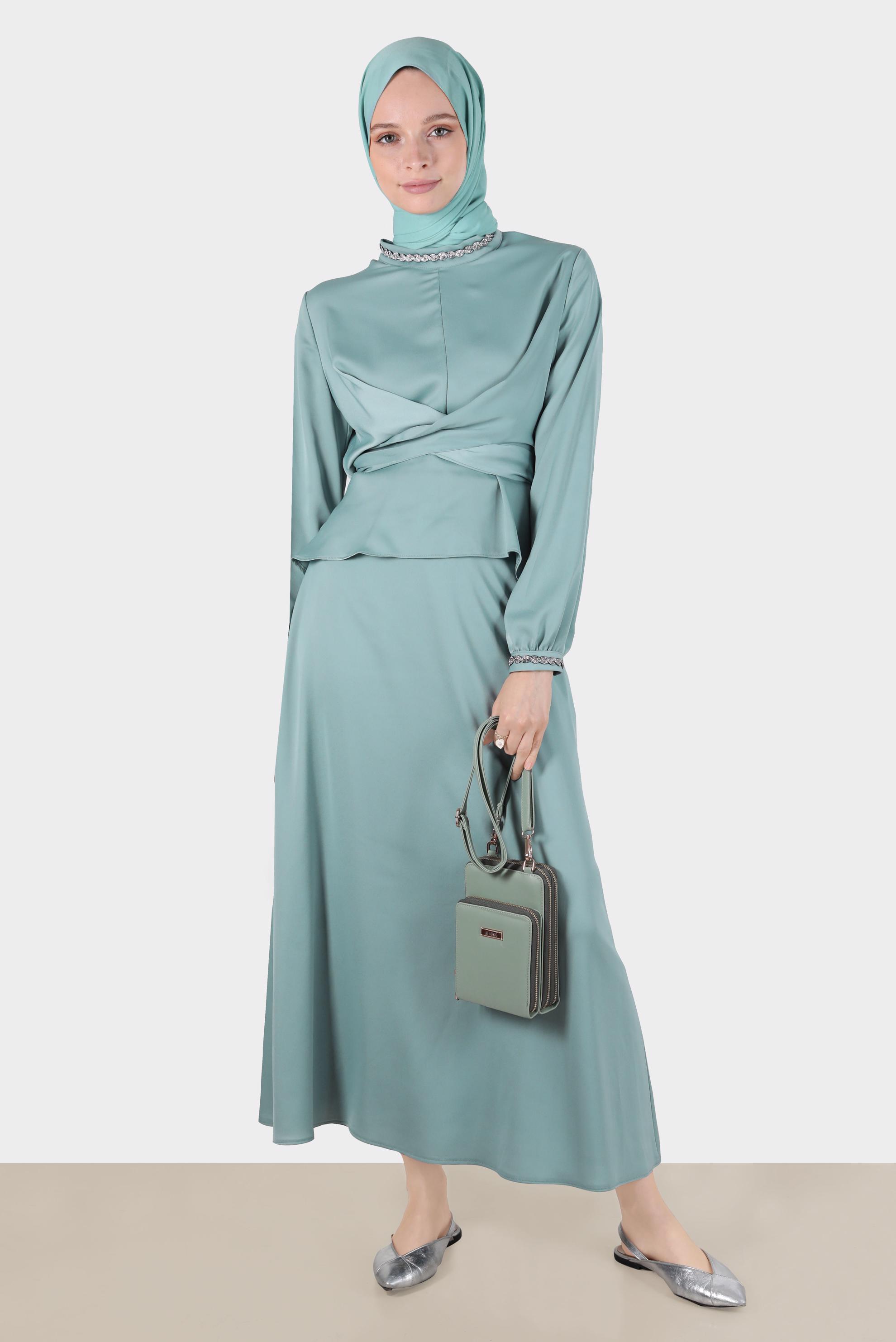 CROSS TIED SATIN SKIRTED SUIT | ALVİNA CROSS TIED SATIN SKIRTED SUIT | ALVİNA