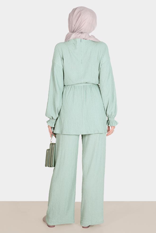 Female green WAFFLE TEXTURED 2-PIECE PANTS SUIT 42716 