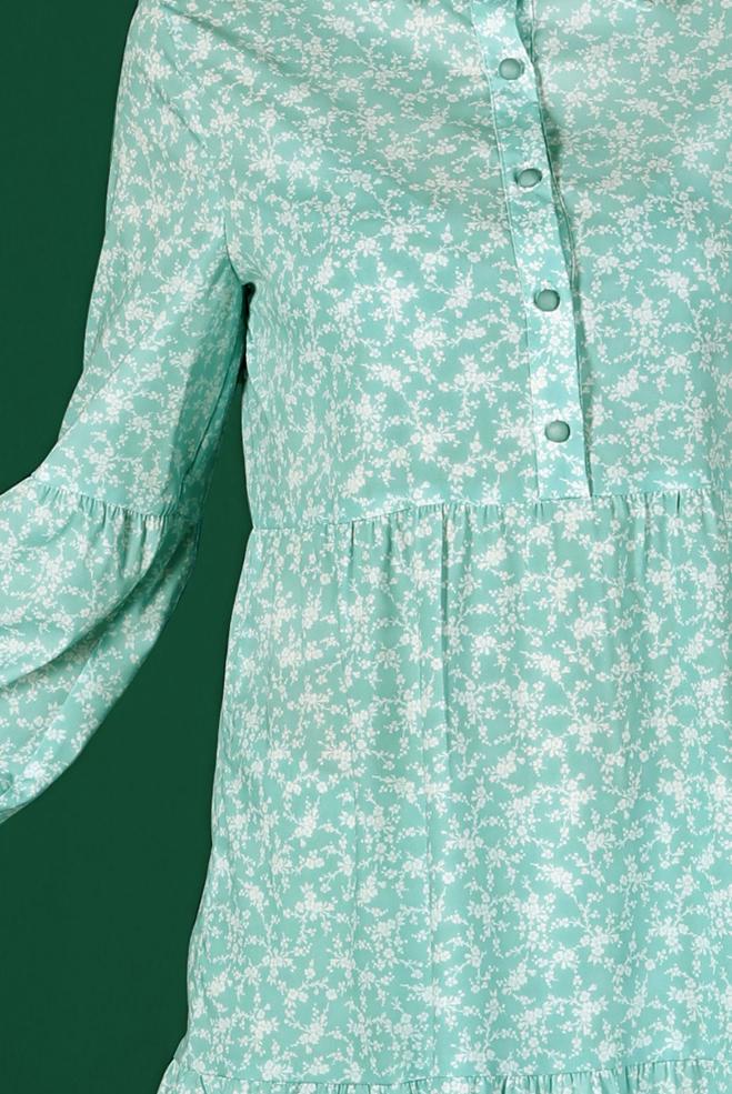 Female green FLORAL PATTERN BUTTONED TUNIC 42876 