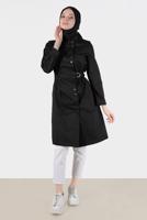 Female black BELTED SNAPPED TRENCH COAT 10598 