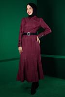 Female FUCHSIA CHECKED DRESS WITH BUTTONED CUFFS 43370 