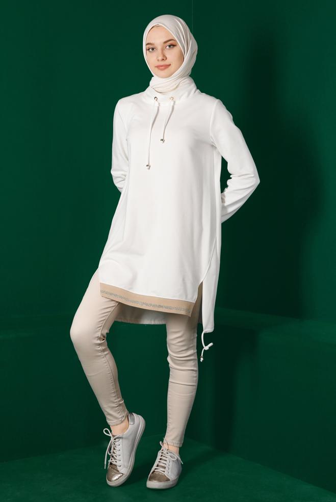 Female white RIBBED TIE DETAIL TRACKSUIT TUNIC 43309 