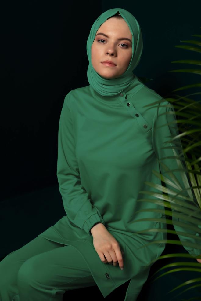 Female green SNAPPED COLLAR 2-PIECE TRACKSUIT SET 43342 