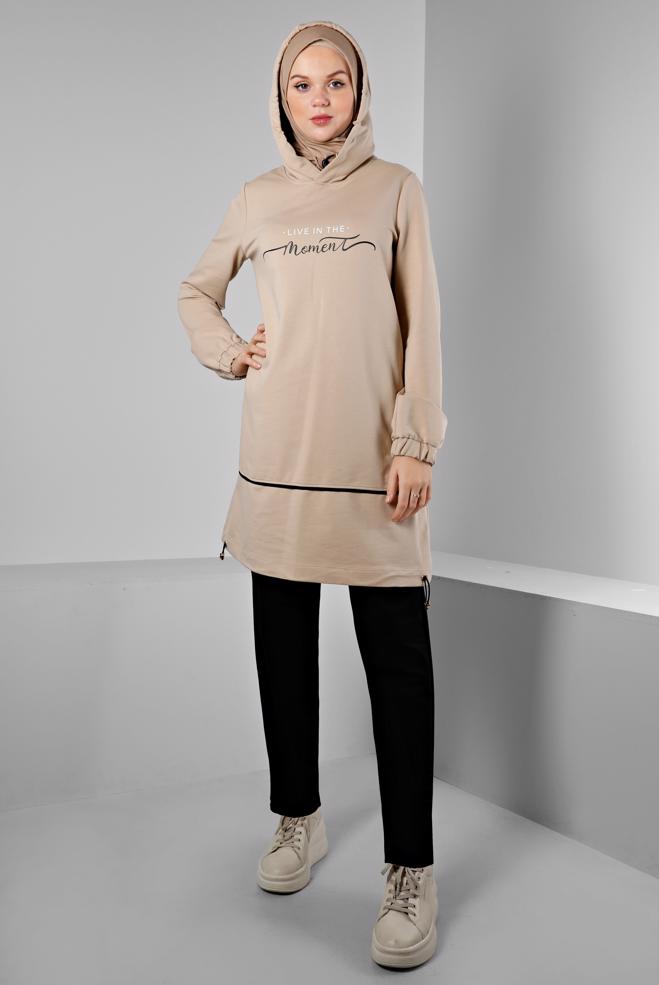 Femelle BEIGE ENSEMBLE DE SURVÊTEMENT 2 PIÈCES IMPRIMÉ SLOGAN 43352