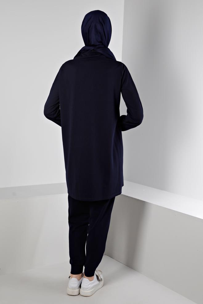 Femelle BLEU MARINE ENSEMBLE SURVÊTEMENT 2 PIÈCES IMPRIMÉ COL SMOCKING 43365