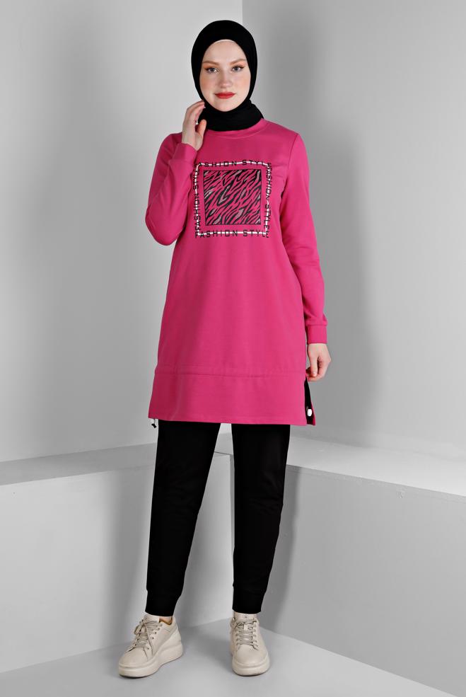 Femelle FUCHSIA ENSEMBLE DE SURVÊTEMENT 2 PIÈCES À SLOGAN 43369 
