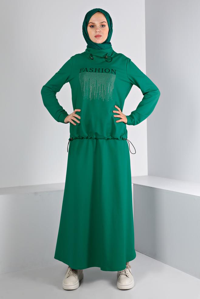 Femelle VERT ENSEMBLE DE SURVÊTEMENT 2 PIÈCES AVEC JUPE À SLOGAN 43388