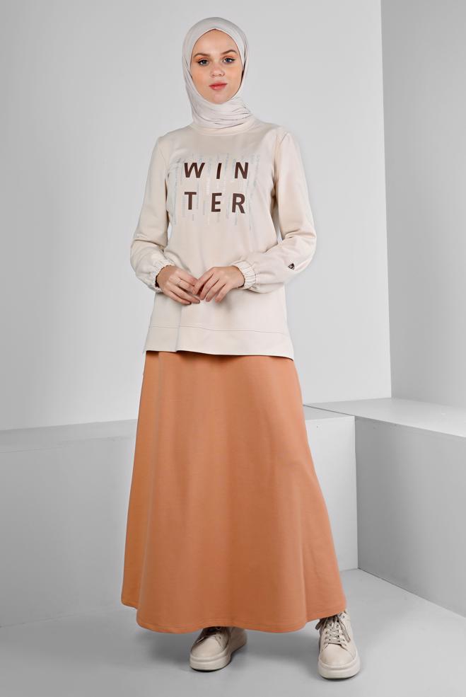 Femelle BEIGE COSTUME JUPE IMPRIMÉ AVEC GEMME 43389