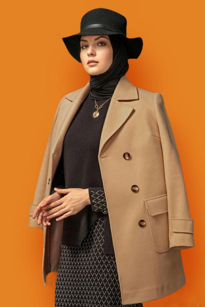 Female mink BUTTONED CLASSIC COAT WITH POCKET 90308 
