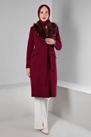 Femelle Prune MANTEAU FOURRÉ AVEC CEINTURE 90377