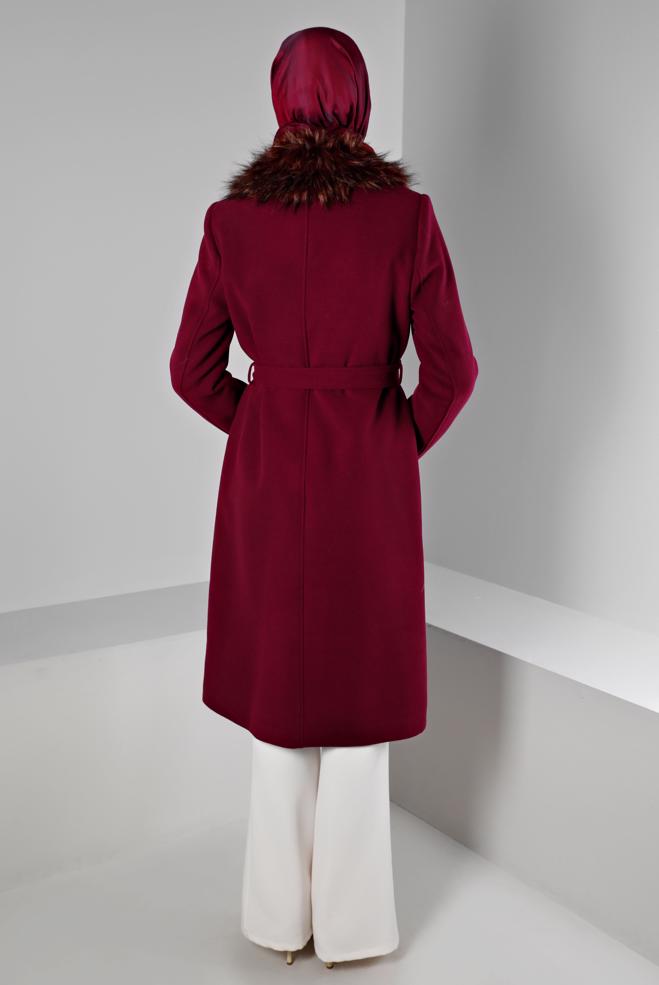 Femelle Prune MANTEAU FOURRÉ AVEC CEINTURE 90377